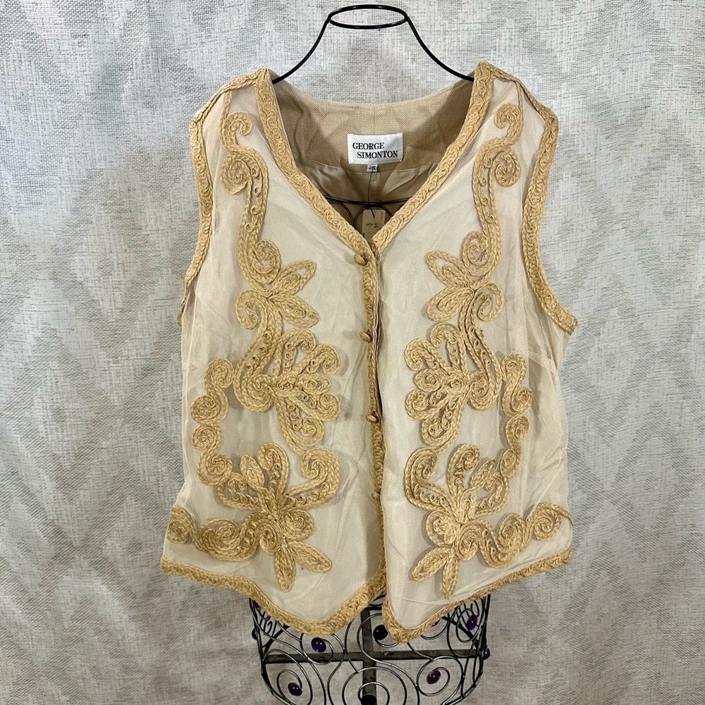 NWT George Simonton western jute and mesh button up vest size 24